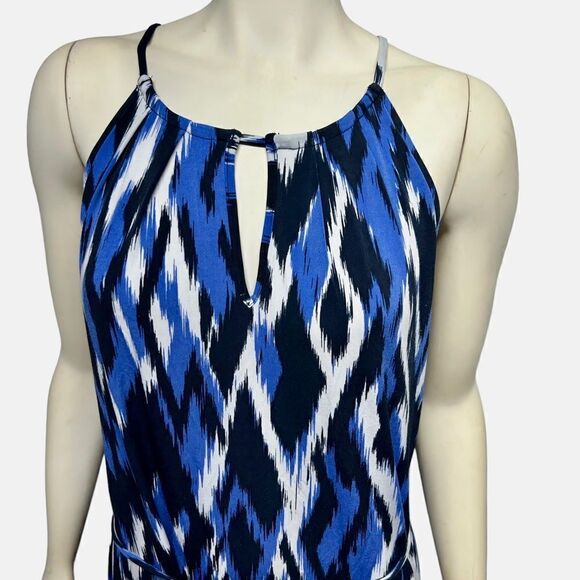 Banana Republic Blue and Black Sleeveless Spaghetti Strap Knee Length Dress Tie - Picture 2 of 7